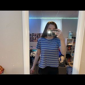 Purple & White Stripped shirt with holes